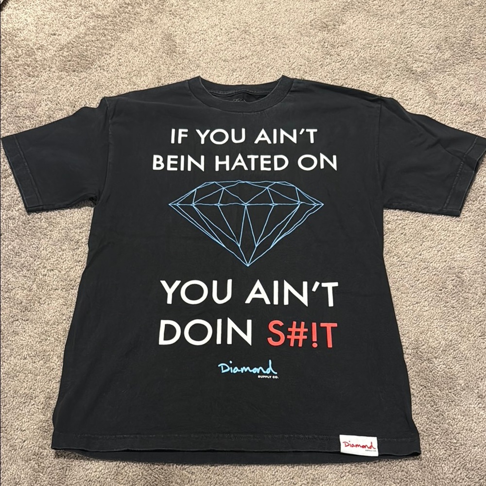 Diamond Supply Co. Black Tee with Blue and Red Graphic